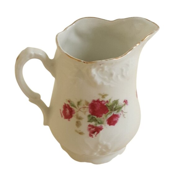 Vintage Floral Porcelain Creamer Pitcher With Rose Design & Ornate Handle - Picture 5 of 9